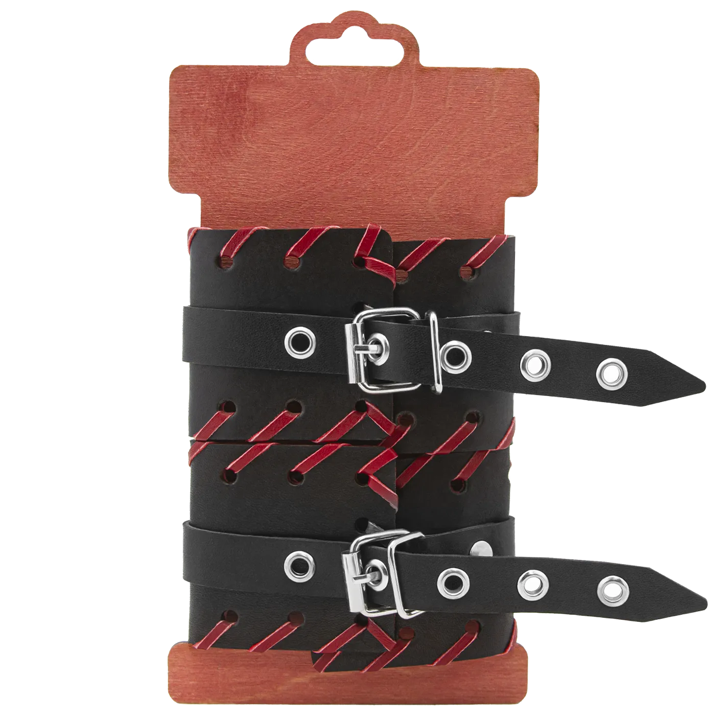 оковы кожаные pinkrabbit с красной окантовкой, черные в 