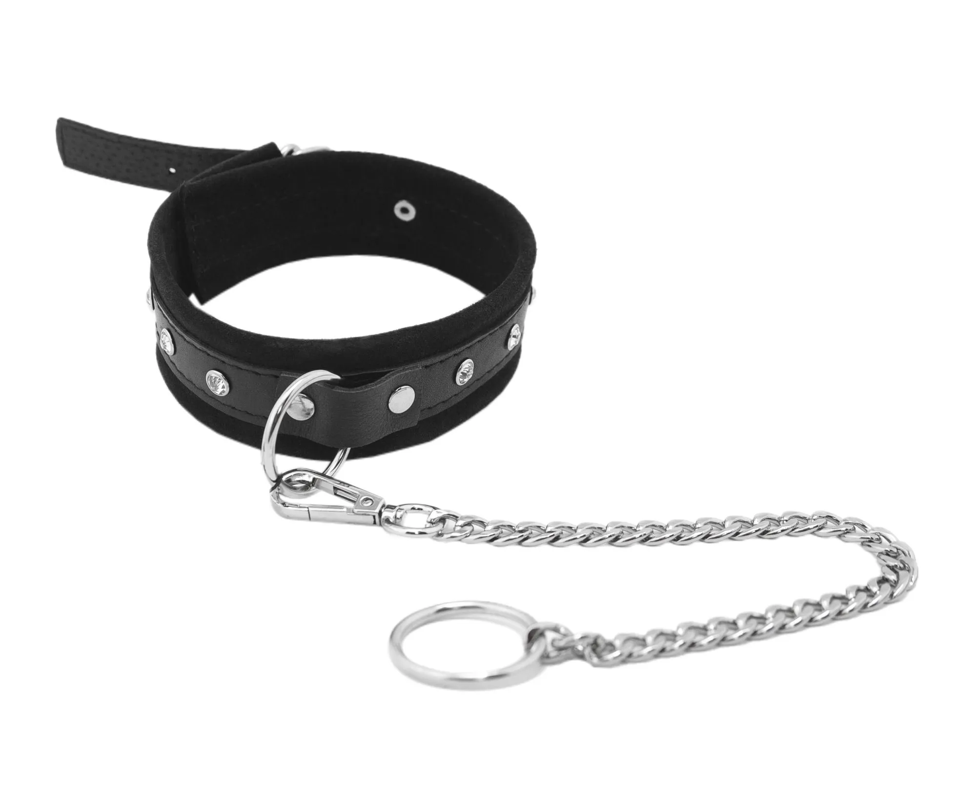 ошейник из замши со стразами, чёрный в 