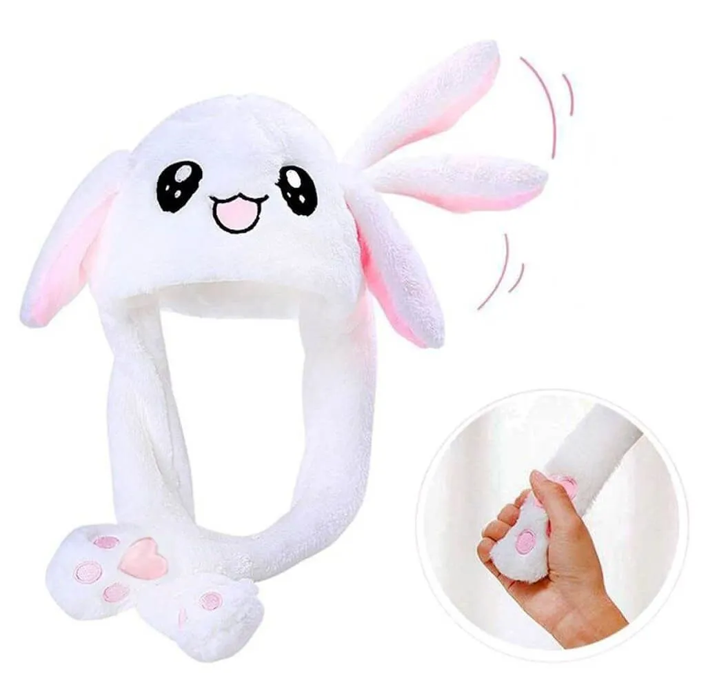 шапка-зайка с двигающимися ушами, белая в 