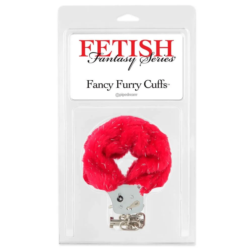 наручники декоративные с мехом pipedream fancy furry cuffs, красные в 