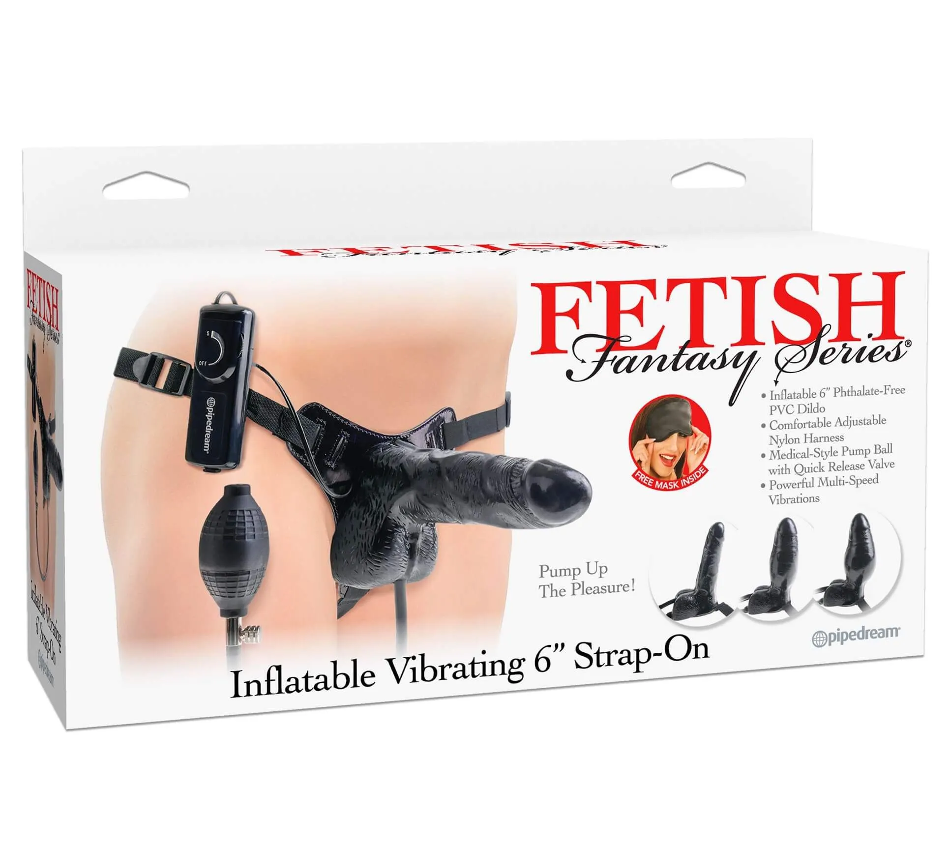 страпон надувной pipedream inflatable vibrating 6 strap-on, черный в 