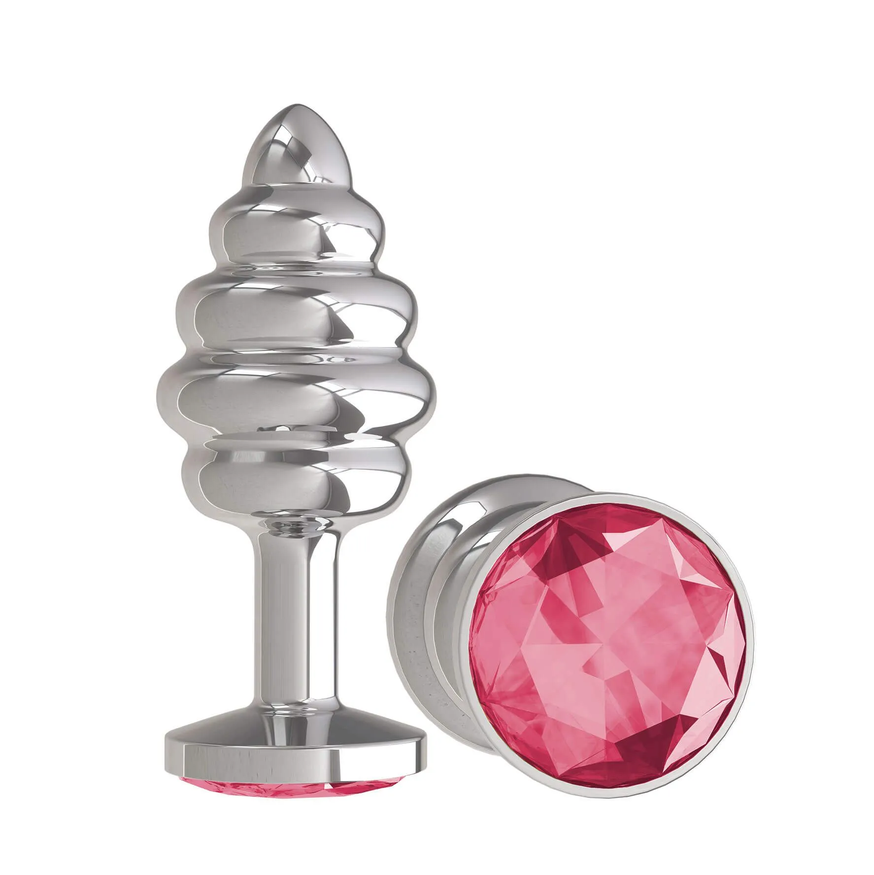Анальная пробка Dжага Dжага Silver Spiral с малиновым кристаллом