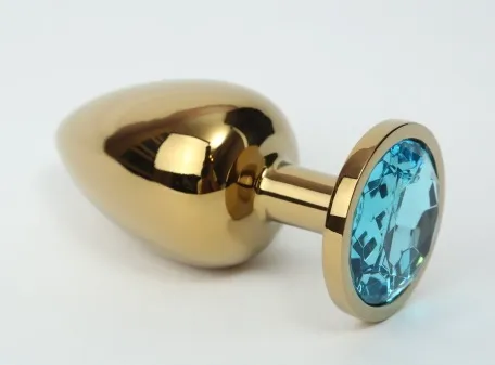 Анальная пробка металл 4х9,5 золото голубой страз 47057-2MM