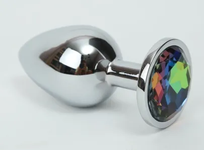 анальная пробка серебро с радужным стразом 3,4х8,2  47112-1мм в 