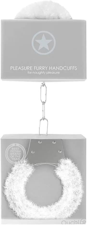 металлические наручники с меховой обивкой pleasure handcuffs furry, белые в 
