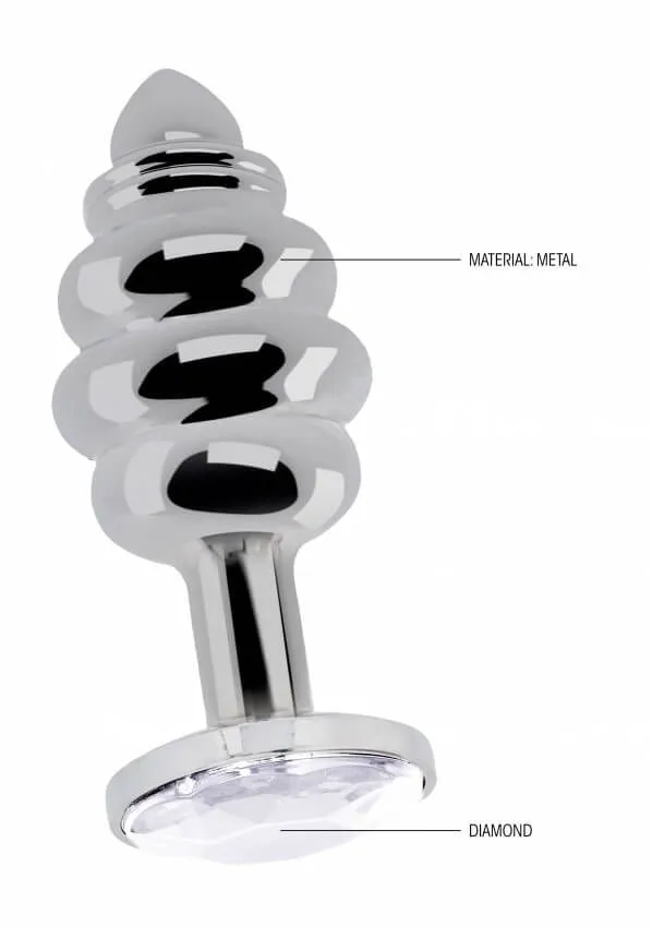 анальная пробка ребристая shots media, диаметр 3.5 см, ребристая, серебрянная в 