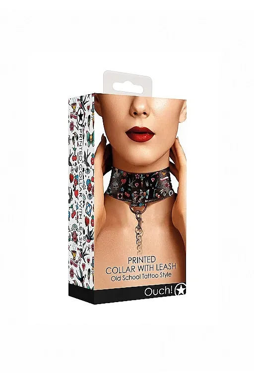 ошейник printed collar with leash old school tattoo style в 