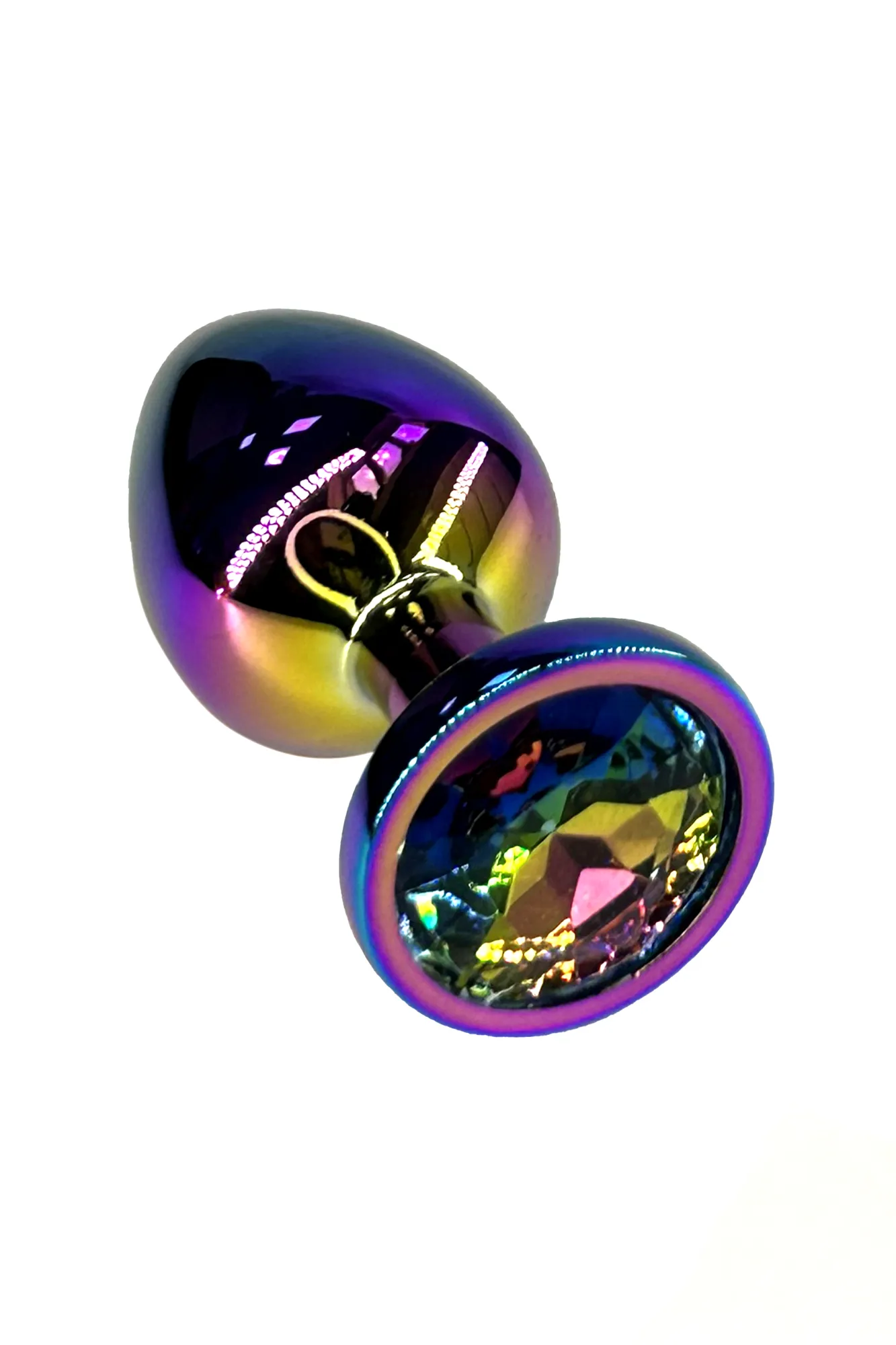 Анальная пробка с кристаллом цвета неохром (Medium)