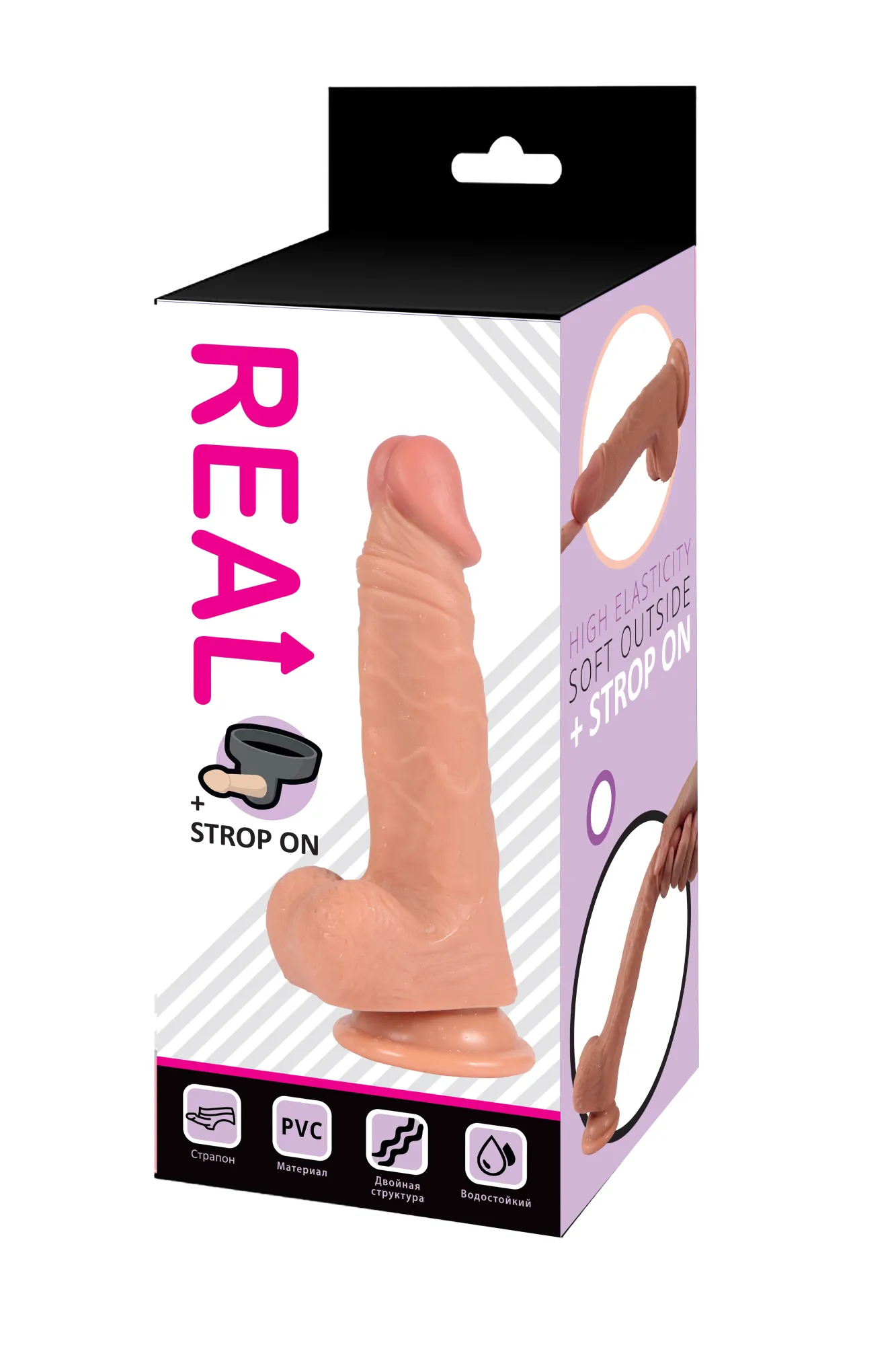 страпон с реалистичной насадкой на присоске real (19,5x3,5 см.) в 