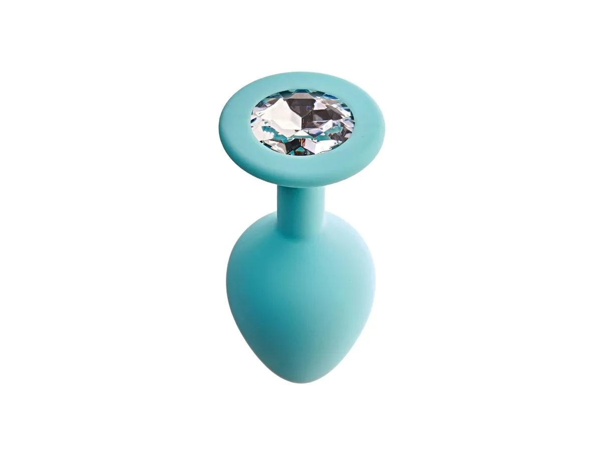 Анальная пробка с кристаллом Gamma М, аквамарин + белый кристалл