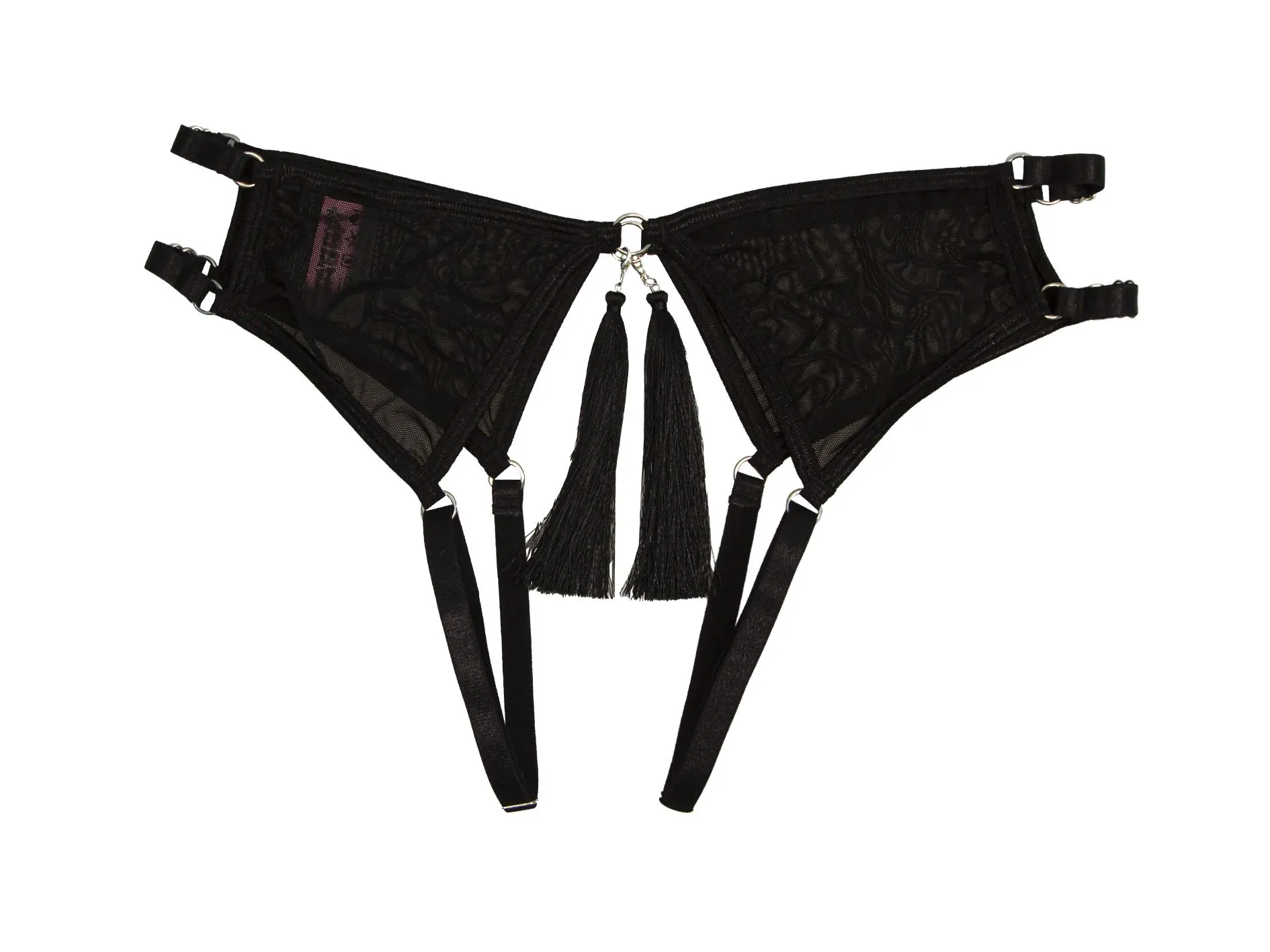 Эротическое трусики pinkrabbit с доступом и соблазнительными кисточками, чёрные в 