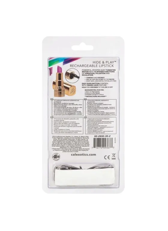 перезарежаемый миниатюрный вибромассажер в виде помады hide & play rechargeable lipstick в 