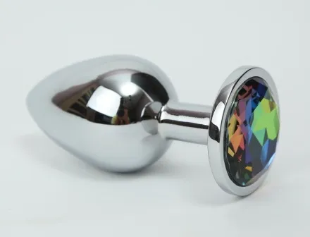 Анальная пробка серебро с радужным стразом 4х9,5  47112-2ММ