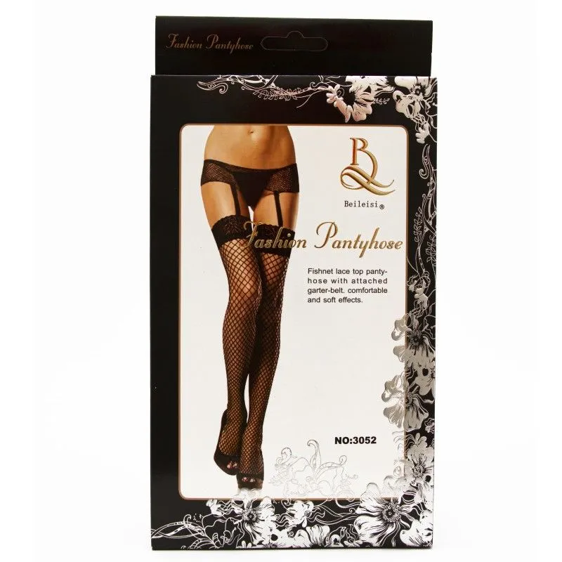 Эротическое чулки в крупную сетку с ажурной резинкой в 