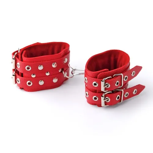 наручники кожаные красные с ремешками 3050-2 в 