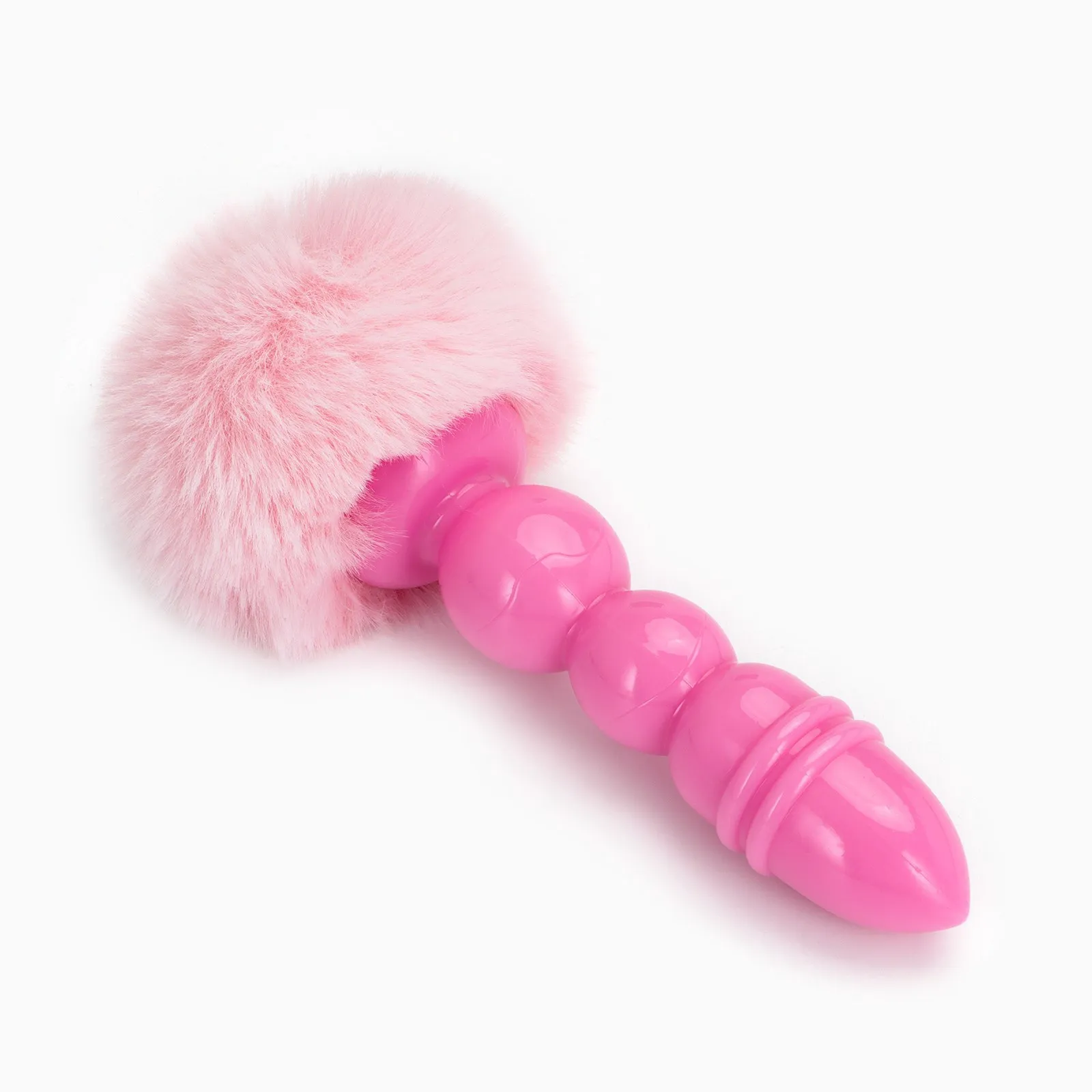 Анальная пробка с мехом Оки-Чпоки, втулка силикон, 130×21 мм, хвост 65 мм, шары, розовый