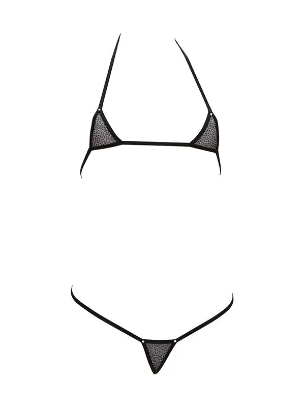 Эротическое мини-бикини foly, серебрянный лео на сетке в 