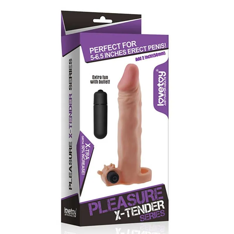 насадка на член lovetoy pleasure x-tender 7.5 inch, с вибрацией в 