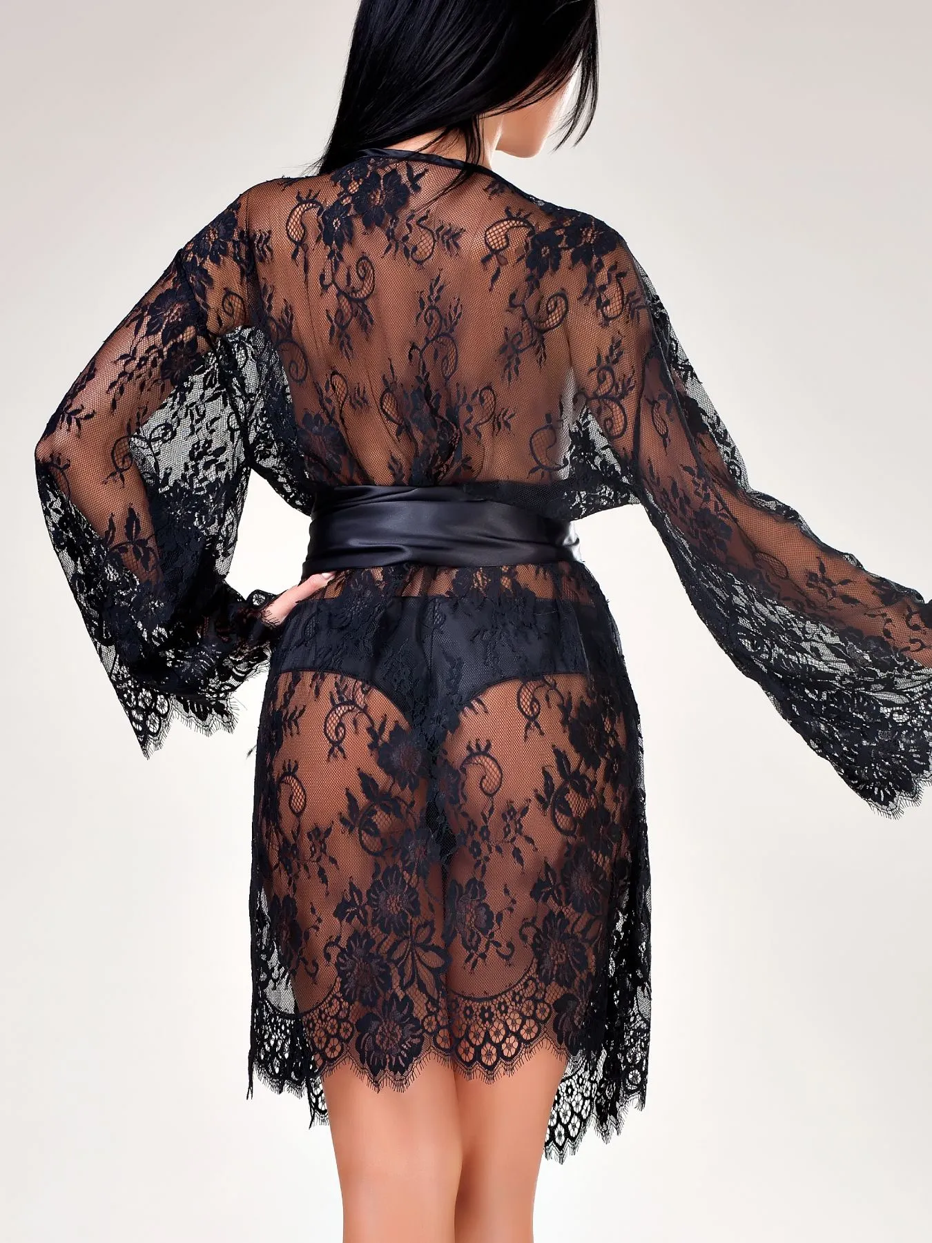 Эротическое кимоно кружевное istinto di opium 703, черное в 