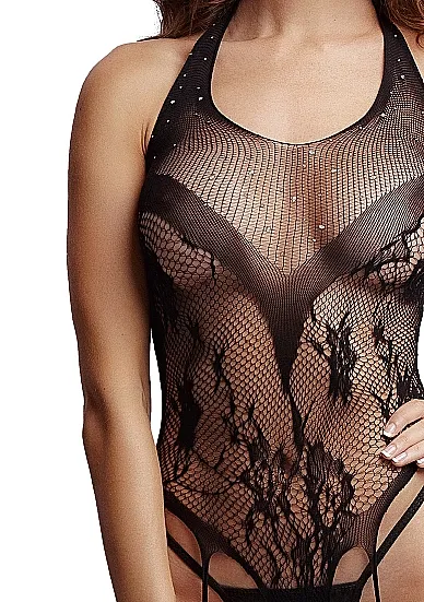 Эротическое боди со стразами  crotchless rhinestone halter teddy в 