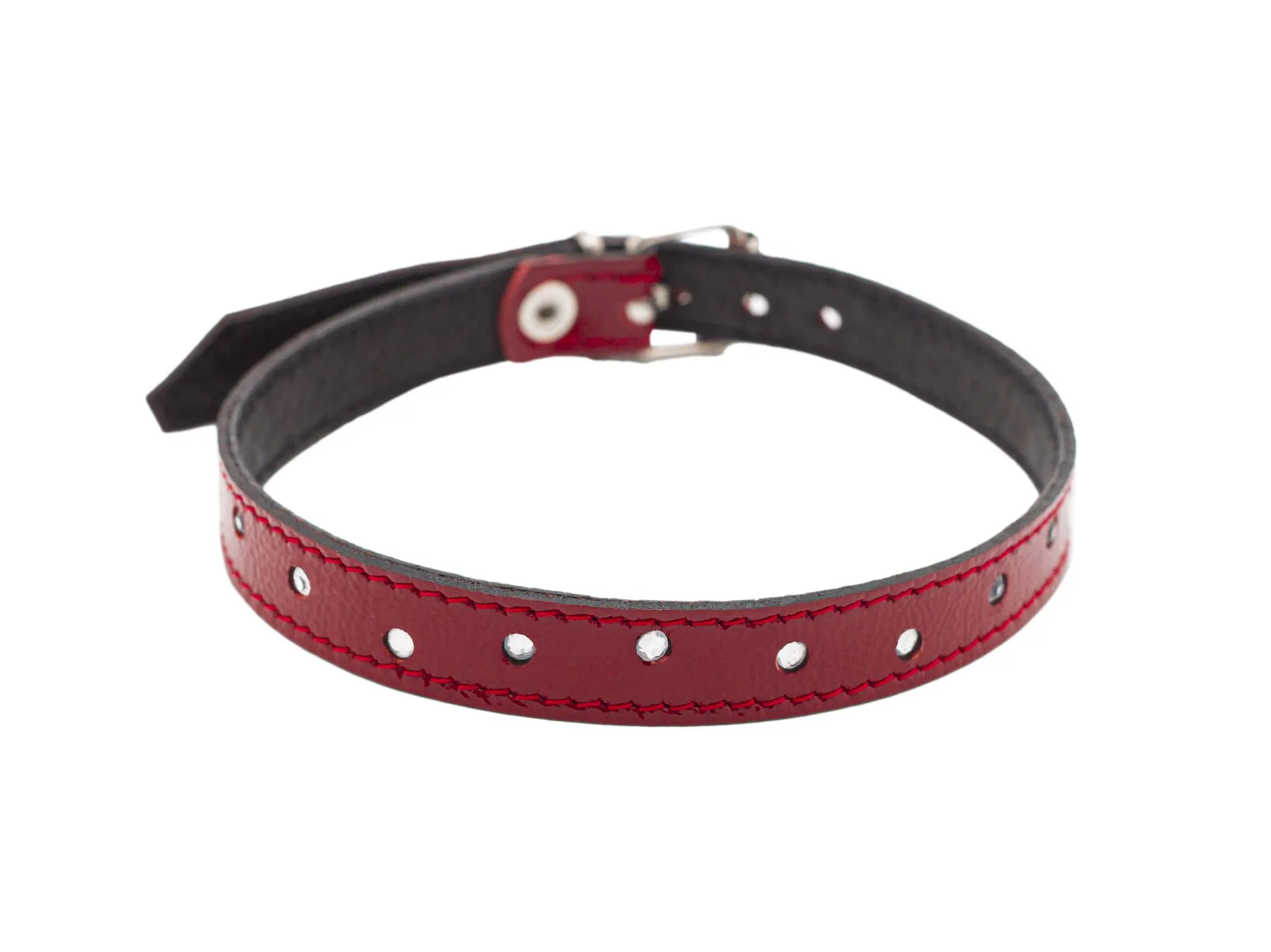 Ошейник лаковый PinkRabbit со стразами, красный