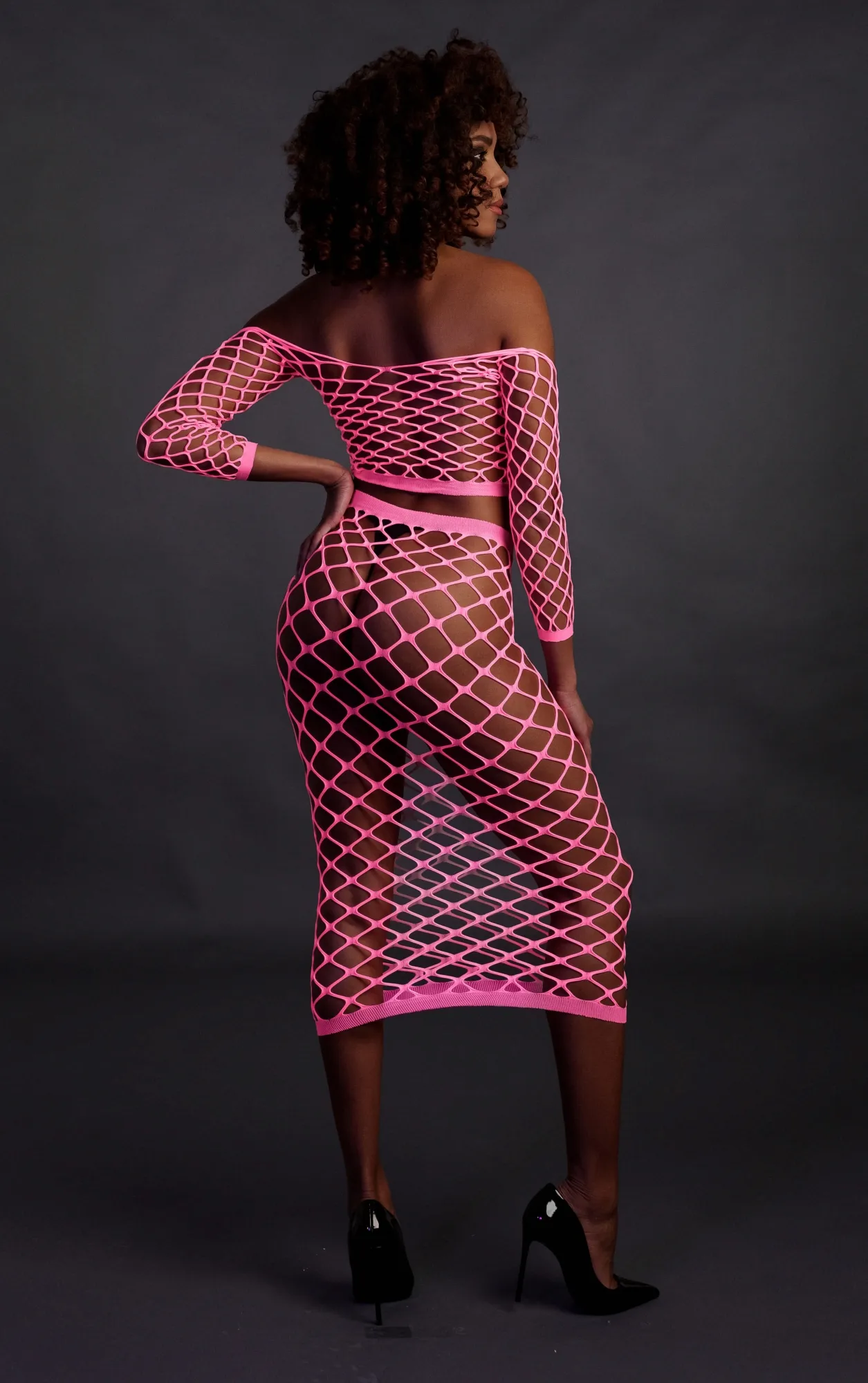 Эротическое топ в комплекте с нижней юбкой long sleeve crop top and long skirt - pink - xs/xl в 