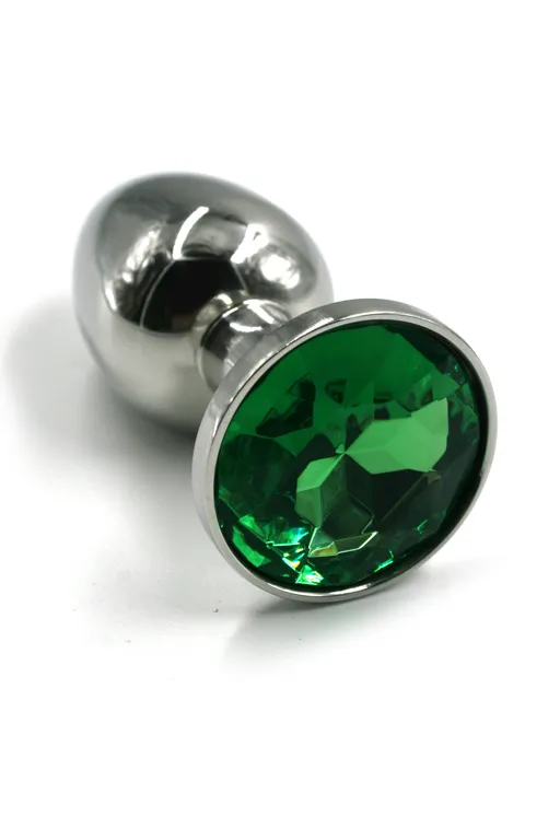Анальная пробка из аллюминия с зеленым кристаллом (Medium)