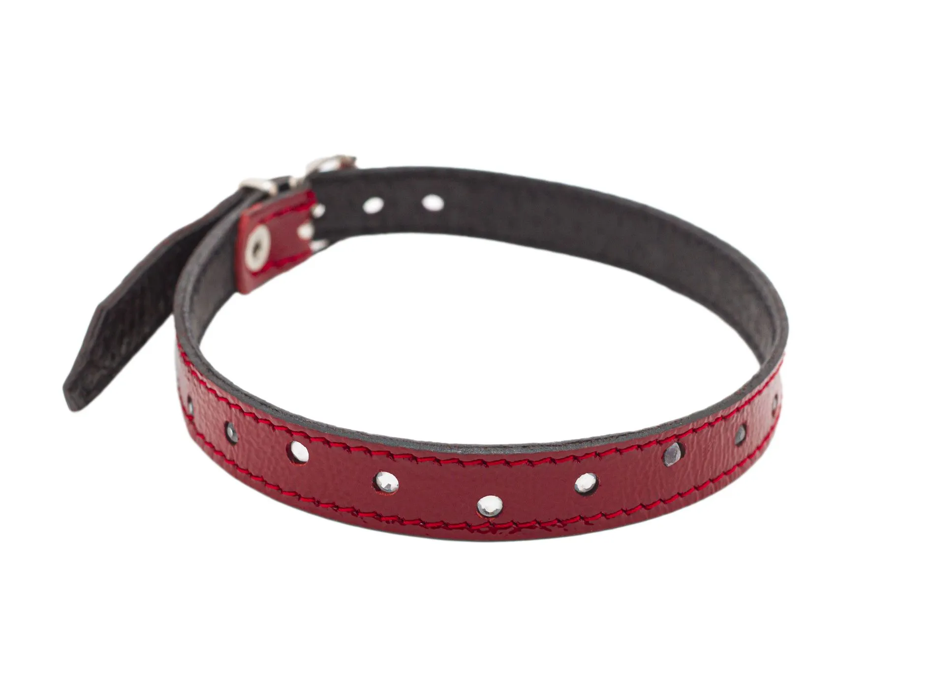 ошейник лаковый pinkrabbit со стразами, красный в 