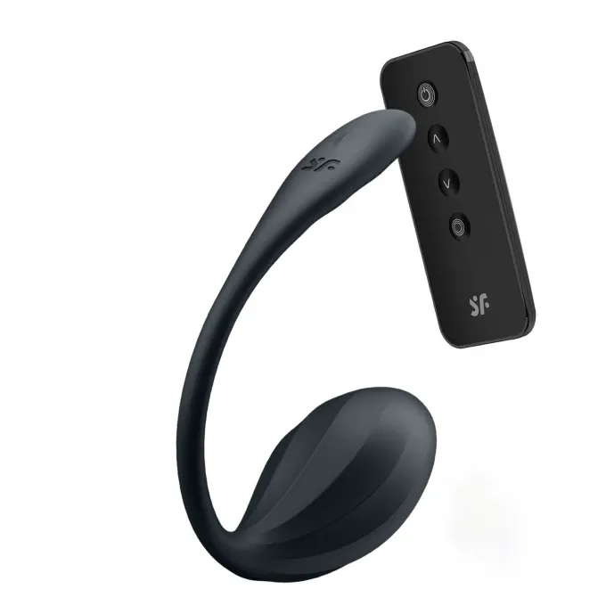 виброяйцо satisfyer ribbed petal connect app с пультом ду, черное, 7,8 см в 