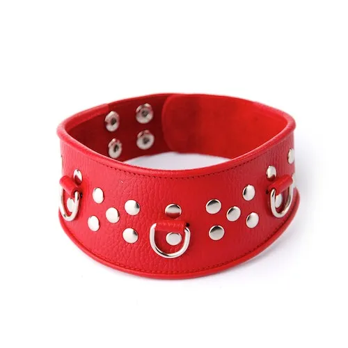 ошейник кожаный красный с велюровой подкладкой 3115-2 в 