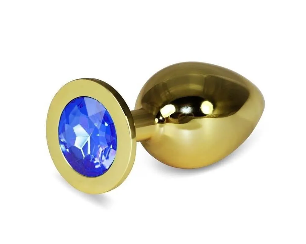 анальная пробка lovetoy rosebud classic l, с синим камнем в 