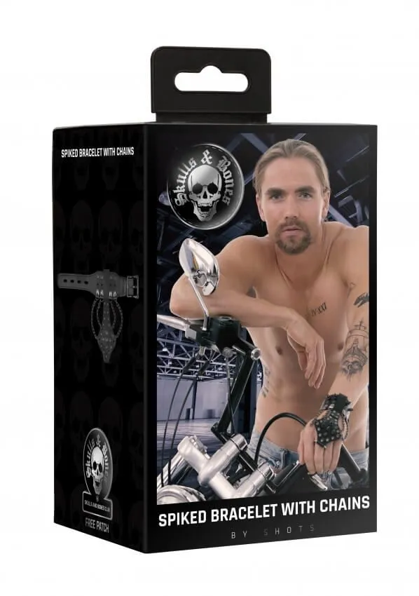 браслет с шипами и цепями skulls and bones, черный в 