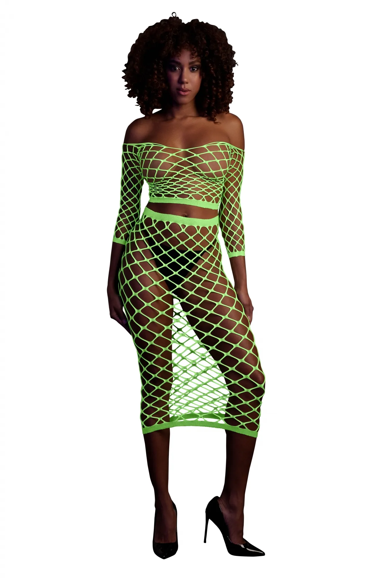 Эротическое топ с нижней юбкой long sleeve crop top and long skirt - green - xs/xl в 