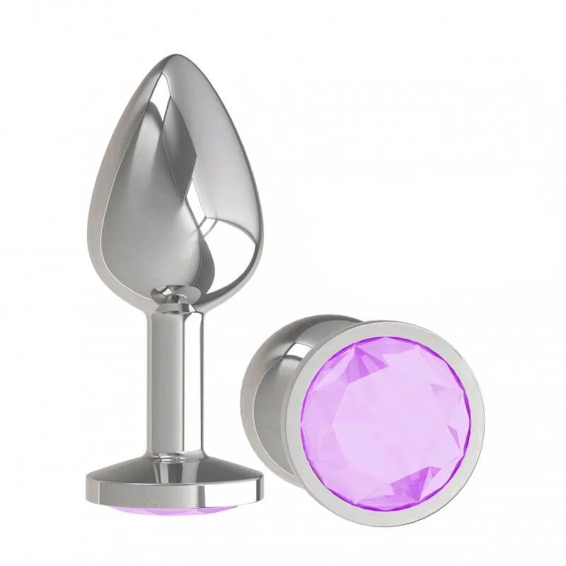 Анальная пробка Dжага Dжага Silver с сиреневым кристаллом