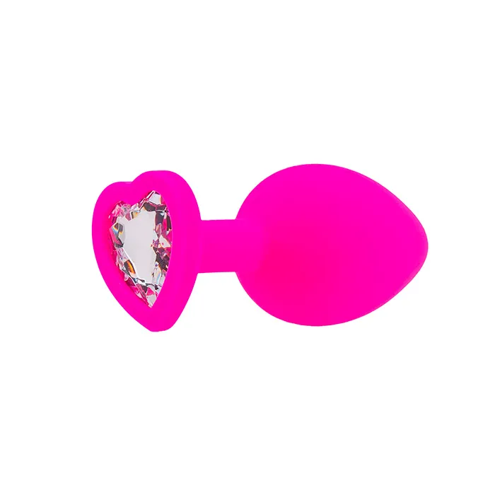 Анальная пробка Pink Rabbit Lara силиконовая с белым кристаллом-сердцем, размер M, розовая