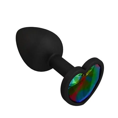 пробка силиконовая черная с разноцветным кристаллом сердце в 