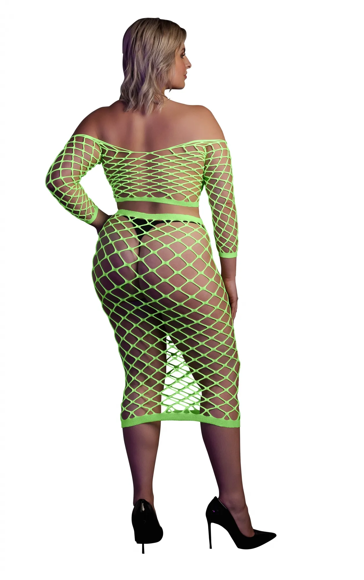 Эротическое топ с нижней юбкой long sleeve crop top and long skirt - green - xl/xxxxl в 