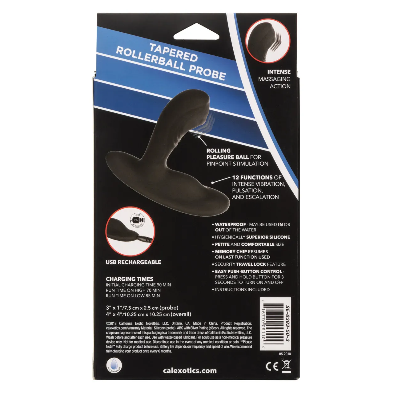 перезарежаемый силиконовый массажер простатыtapered roller ball probe с функцией "вращающийся шарик" в 