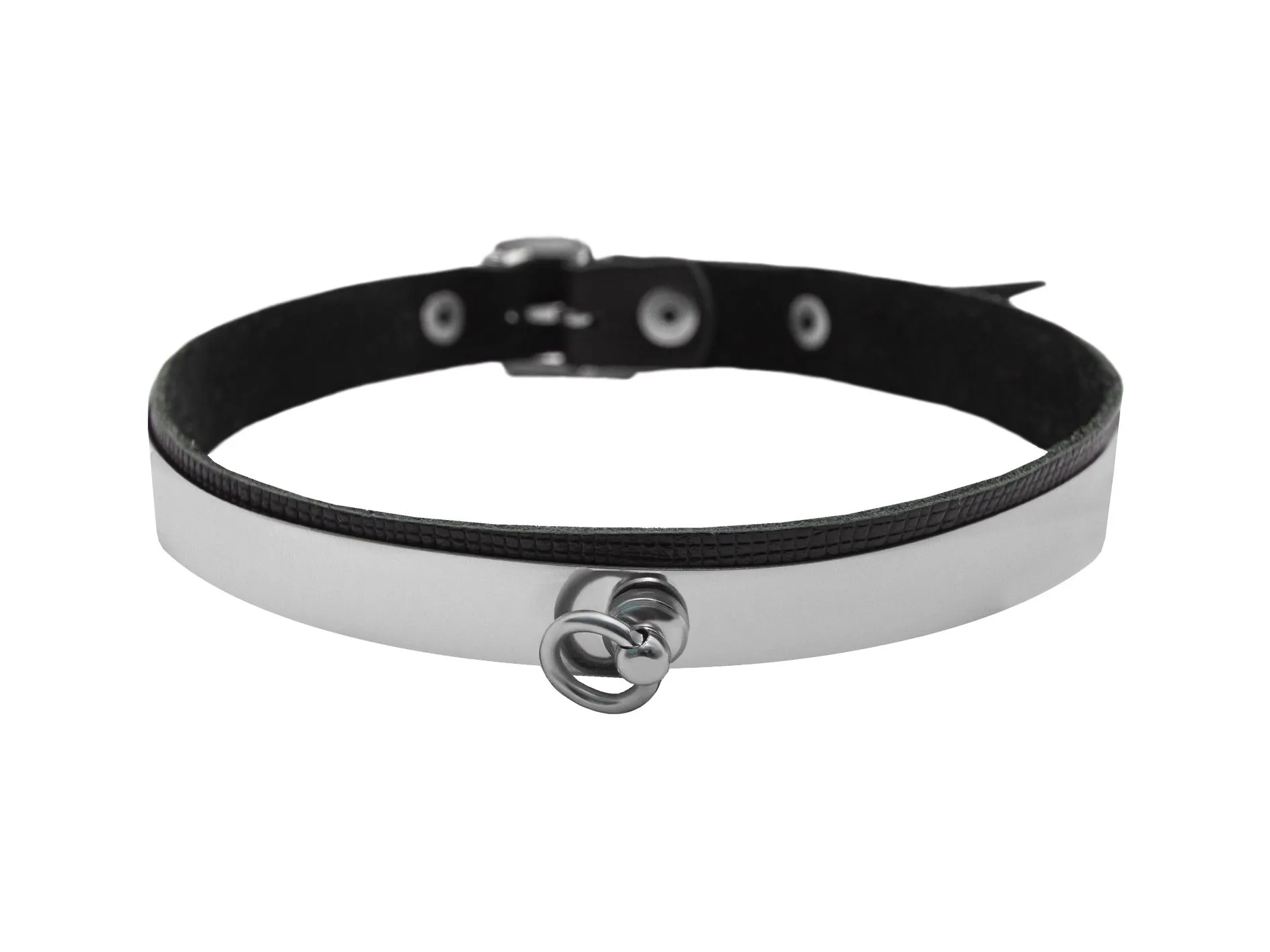 Ошейник металлический PinkRabbit с кольцом, узкий