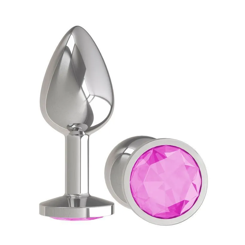 Анальная пробка Dжага Dжага Silver с розовым кристаллом