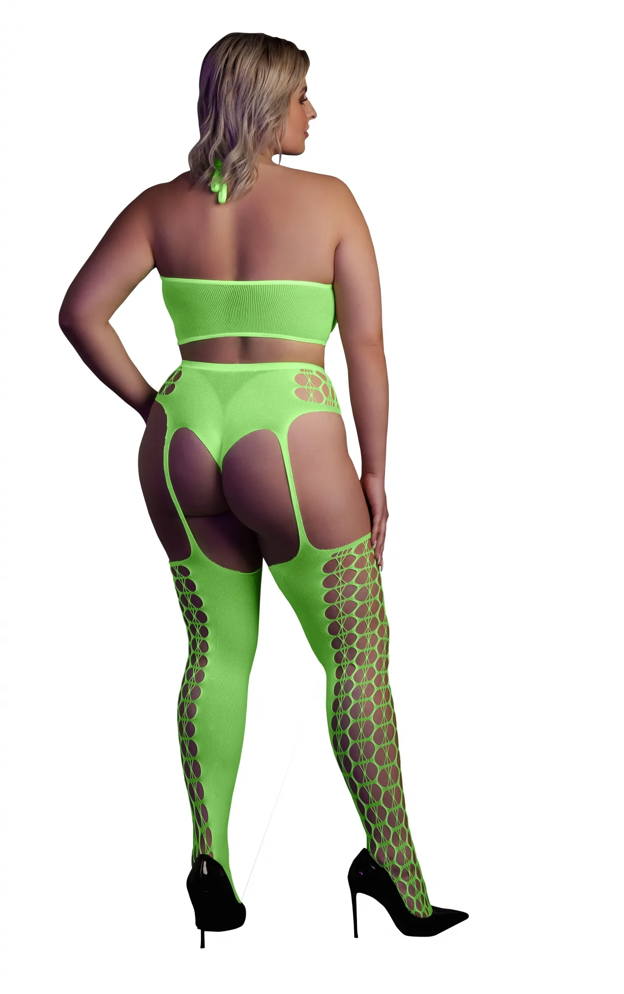 Эротическое топ в комплекте с чулками и трусами two piece with crop top and stockings - green - xl/xxxxl в 