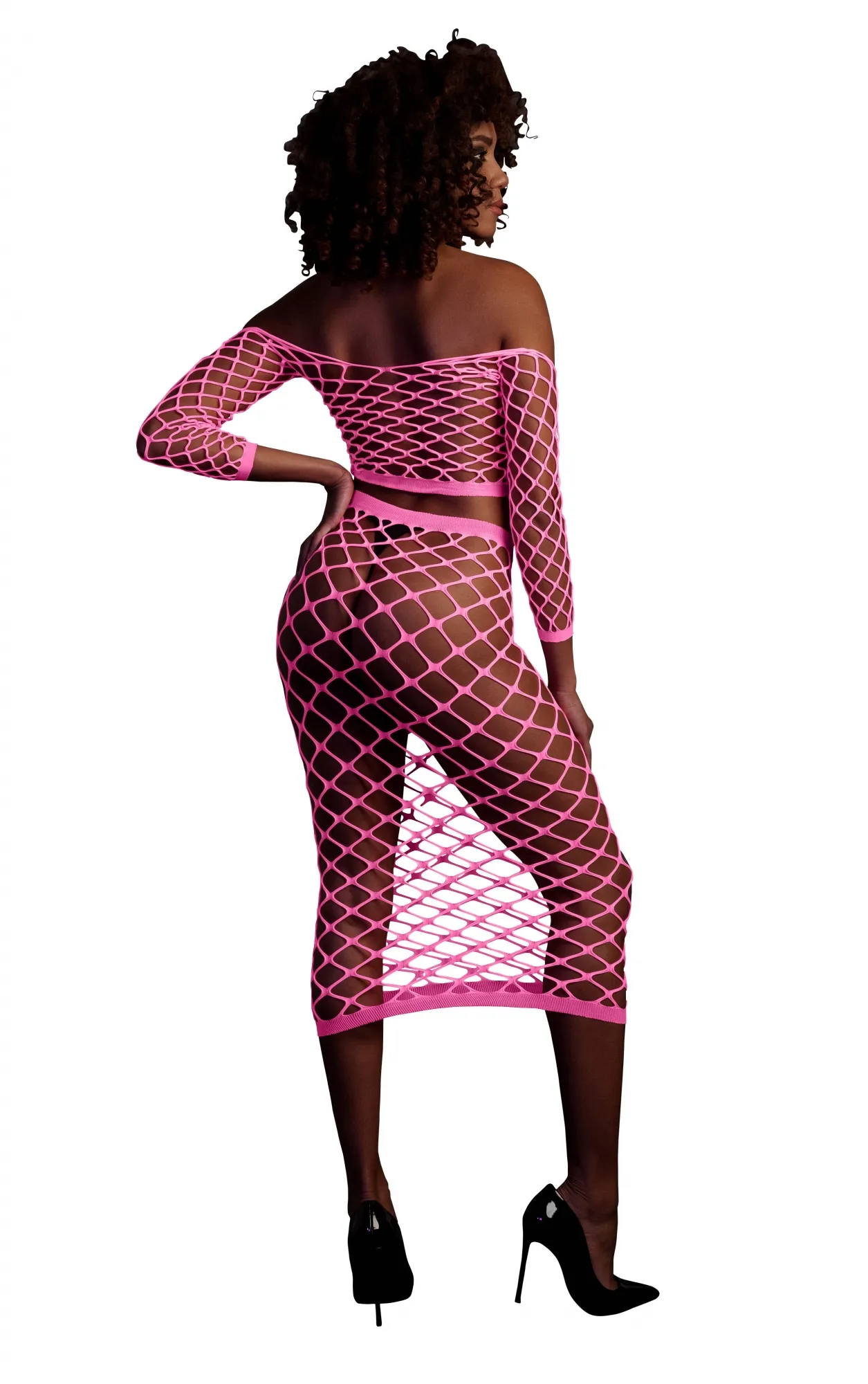 Эротическое топ в комплекте с нижней юбкой long sleeve crop top and long skirt - pink - xs/xl в 