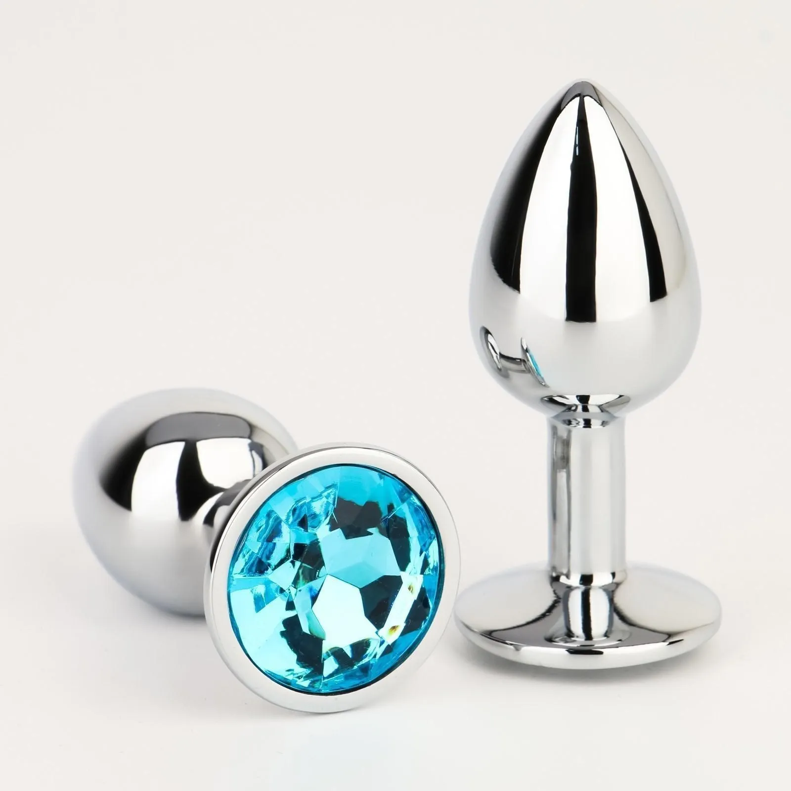 Пробка анальная, серебрянная, с голубым кристаллом, d=28 мм