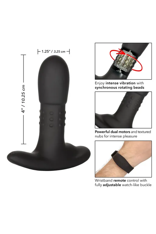 перезарежаемый анальный стимулятор beaded probe с функцией "ротации" и управлением с браслета в 