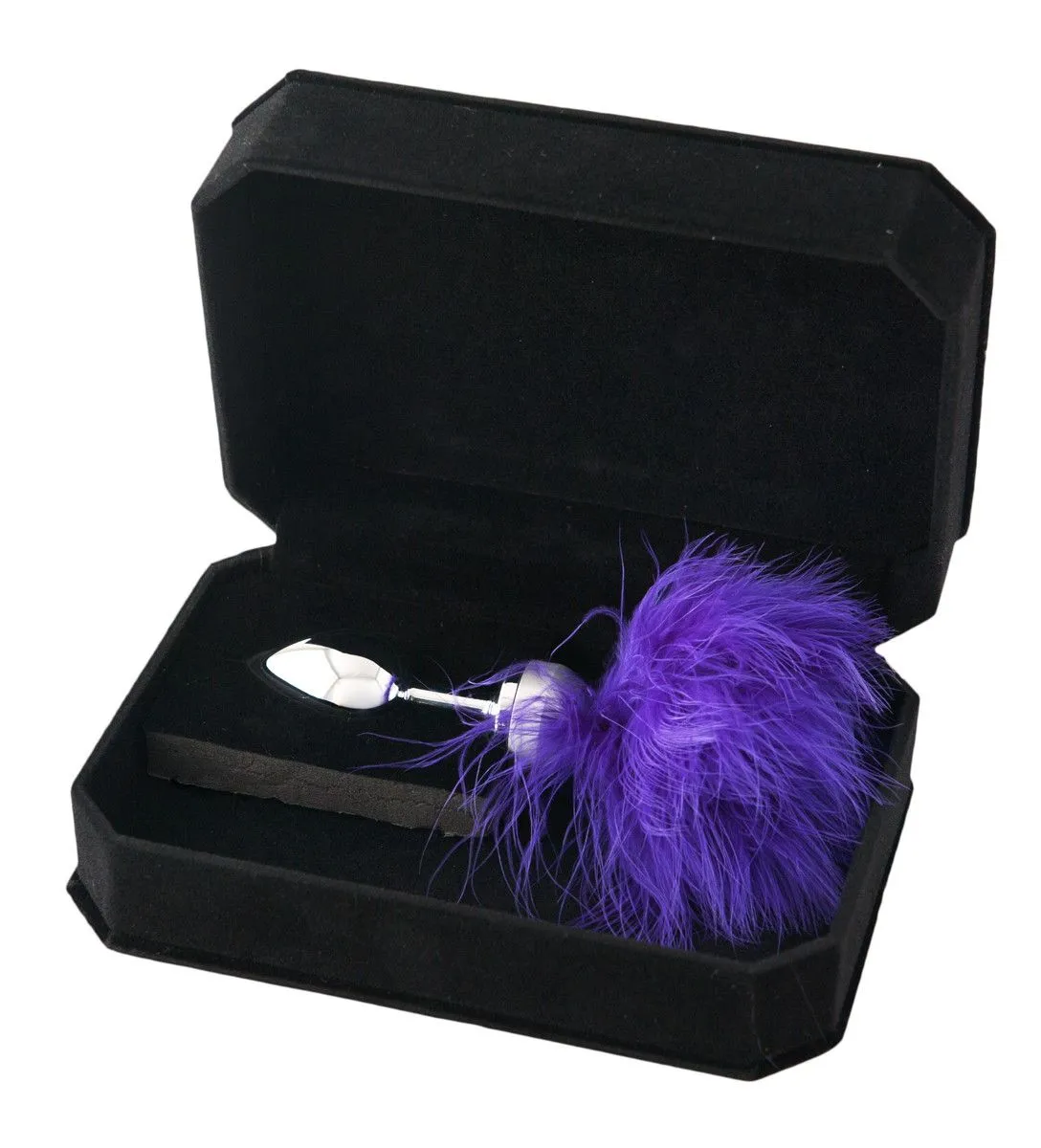 анальная втулка metal by toyfa, металл, серебряная, с фиолетовой опушкой, 17 см, ø 2,9 см, 165 г в 