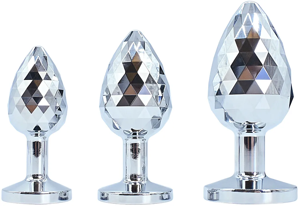 алюминивая текстурная анальная пробка с прозрачным кристаллом medium в 