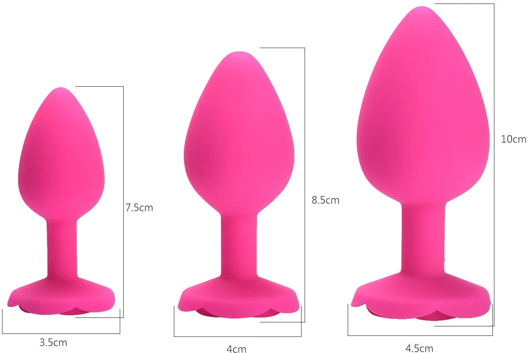 розовая силиконовая анальная пробка с ограничителем в форме розочки (размер м) в 