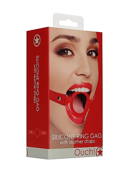 Кляп-кольцо с кожанными ремешками  Silicone Ring Gag - with Leather Straps