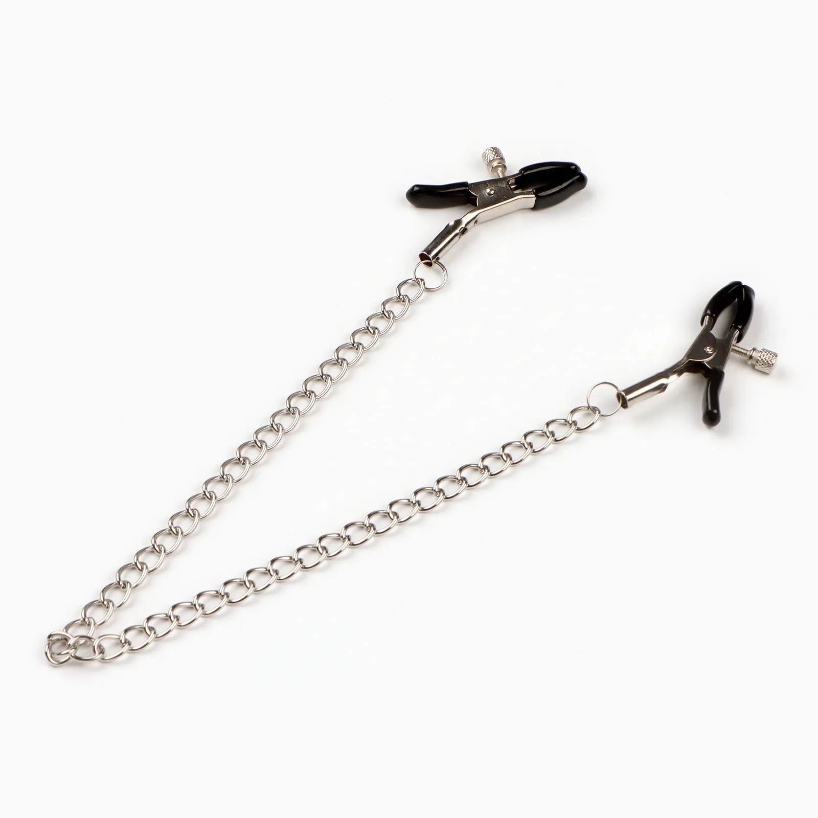 Зажимы для сосков Оки-Чпоки, БДСМ аксессуар, с цепочкой 30 см, винтовой, металл, черный