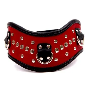 Ошейник PinkRabbit с клепками и кольцами, черно-красный